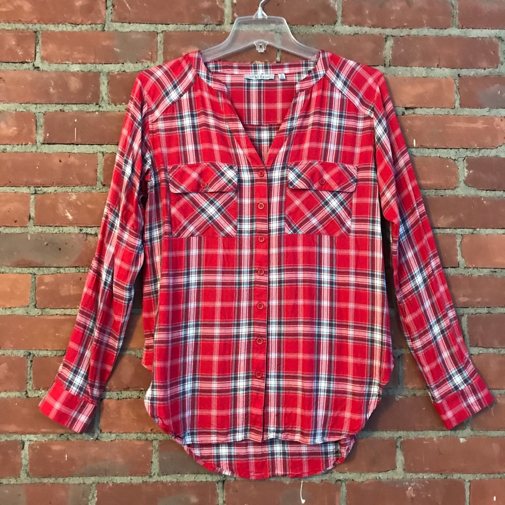 Plaid V-Neck Blouse